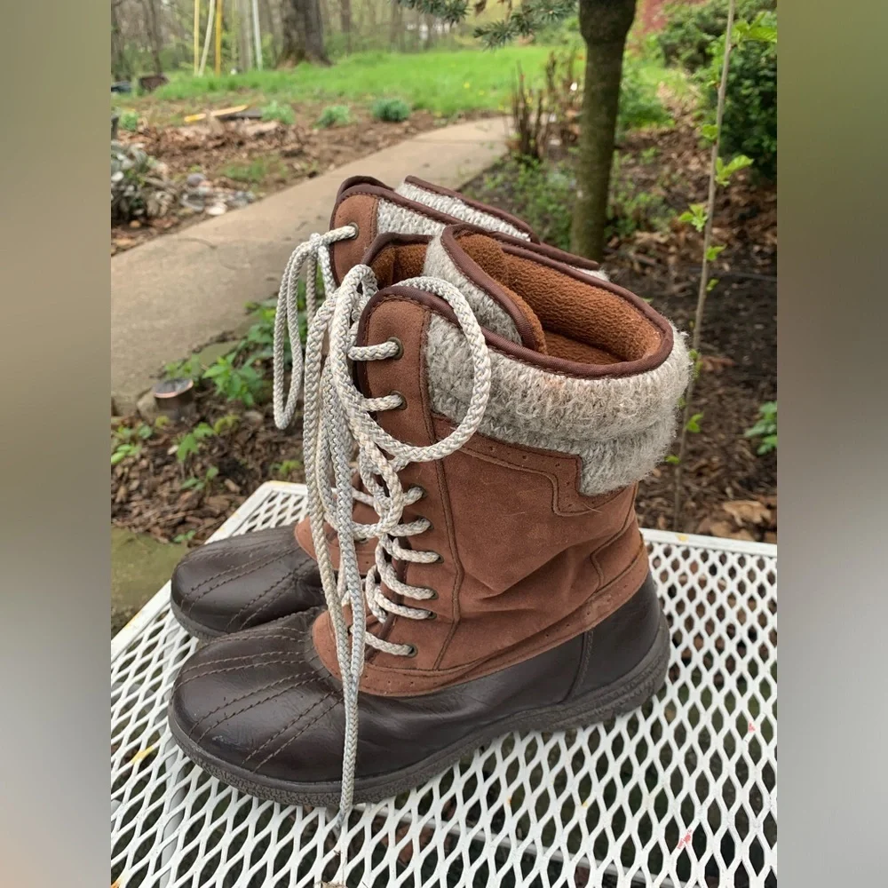 London Fog Langley Boots LLF063 Women’s Sz 10 Brown Ankle Lace Up Wellies Rain